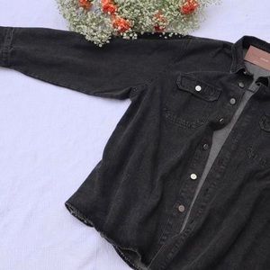 oversized button down washed denim jacket in black
